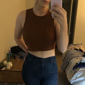 Express camel suede crop top